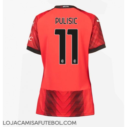 Camisa de Futebol AC Milan Christian Pulisic #11 Equipamento Principal Mulheres 2023-24 Manga Curta